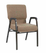 Tan Fabric Church Chair with Dual Arms Cut Away Back 20.5" on Gold Vein Frame