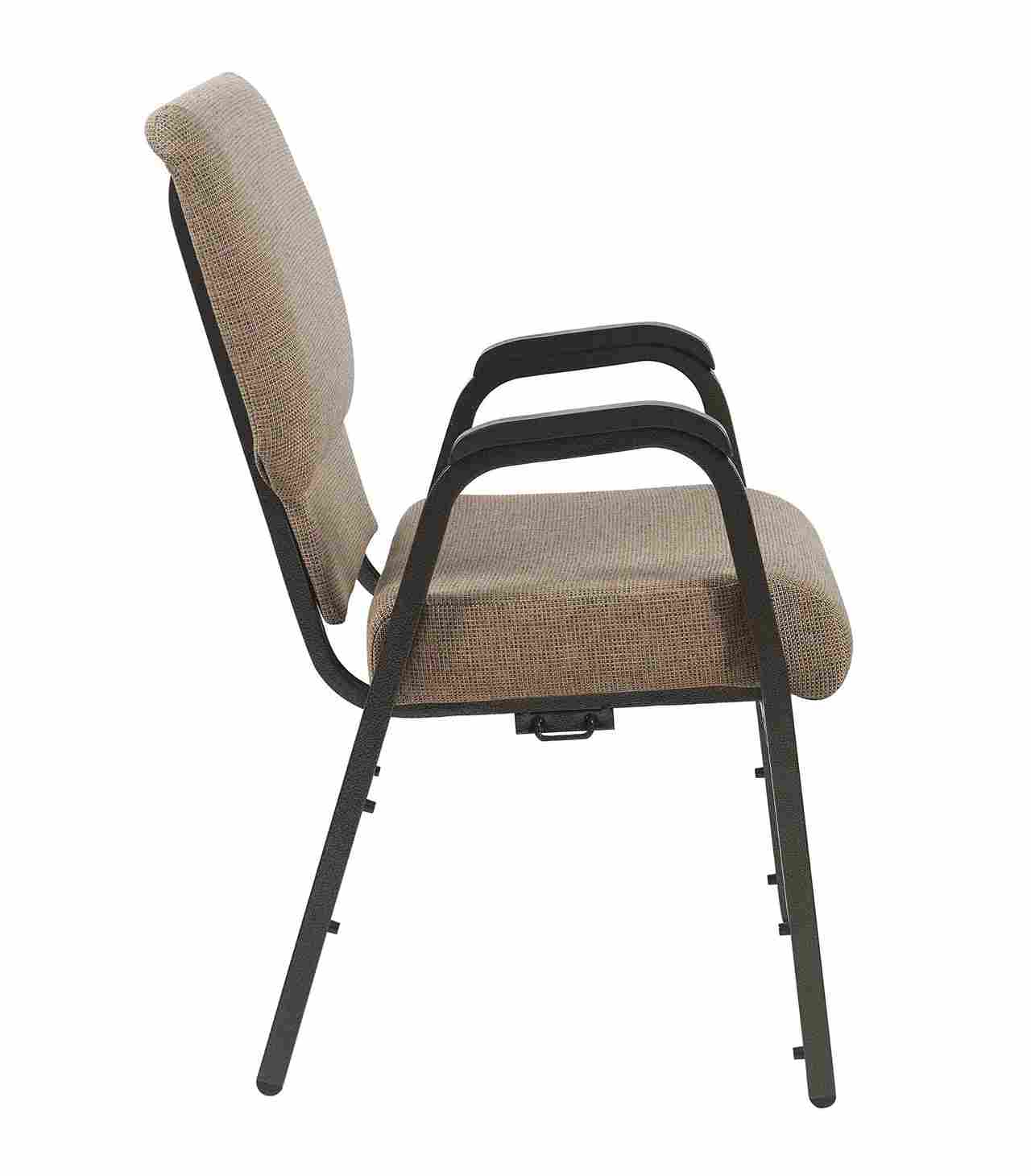 Chivari Tan Fabric Church Chair with Dual Arms Cut Away Back 20.5" on Gold Vein Frame CH20TGV-D-ZF-T