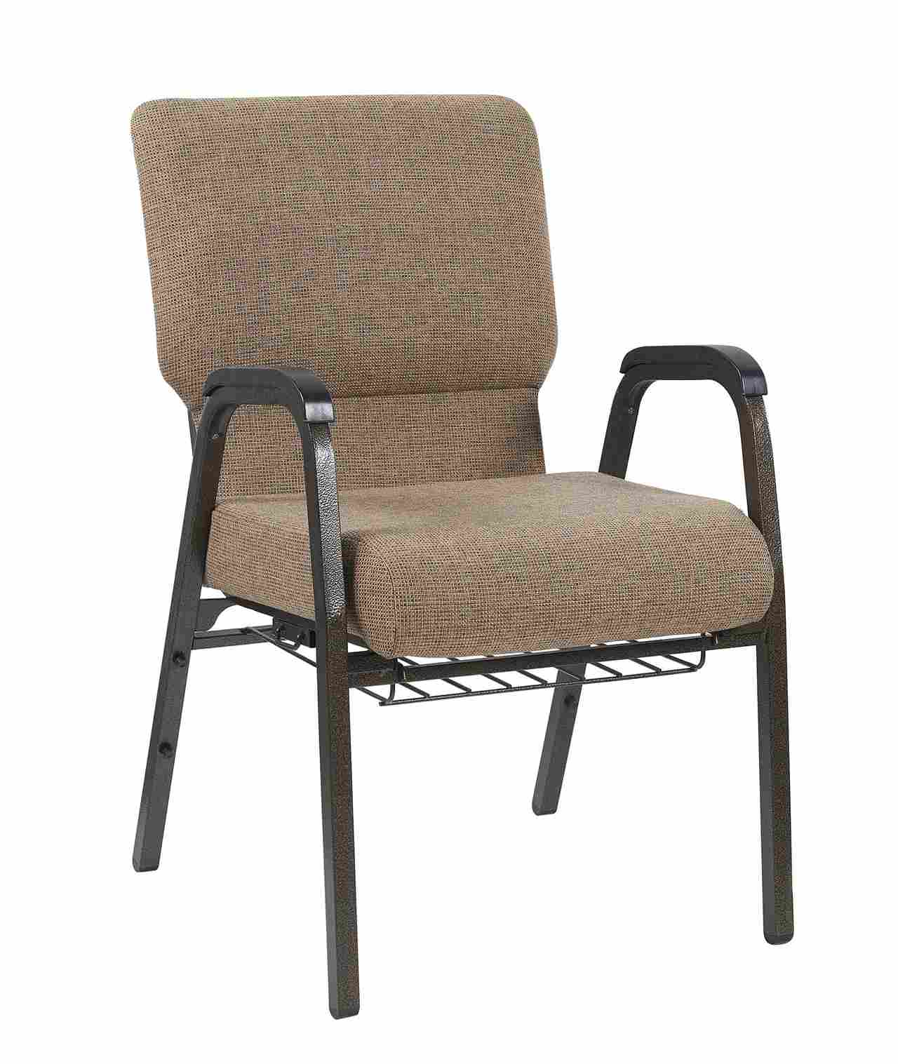 Chivari Tan Fabric Church Chair with Dual Arms Cut Away Back 20.5" on Gold Vein Frame CH20TGV-D-ZF-T