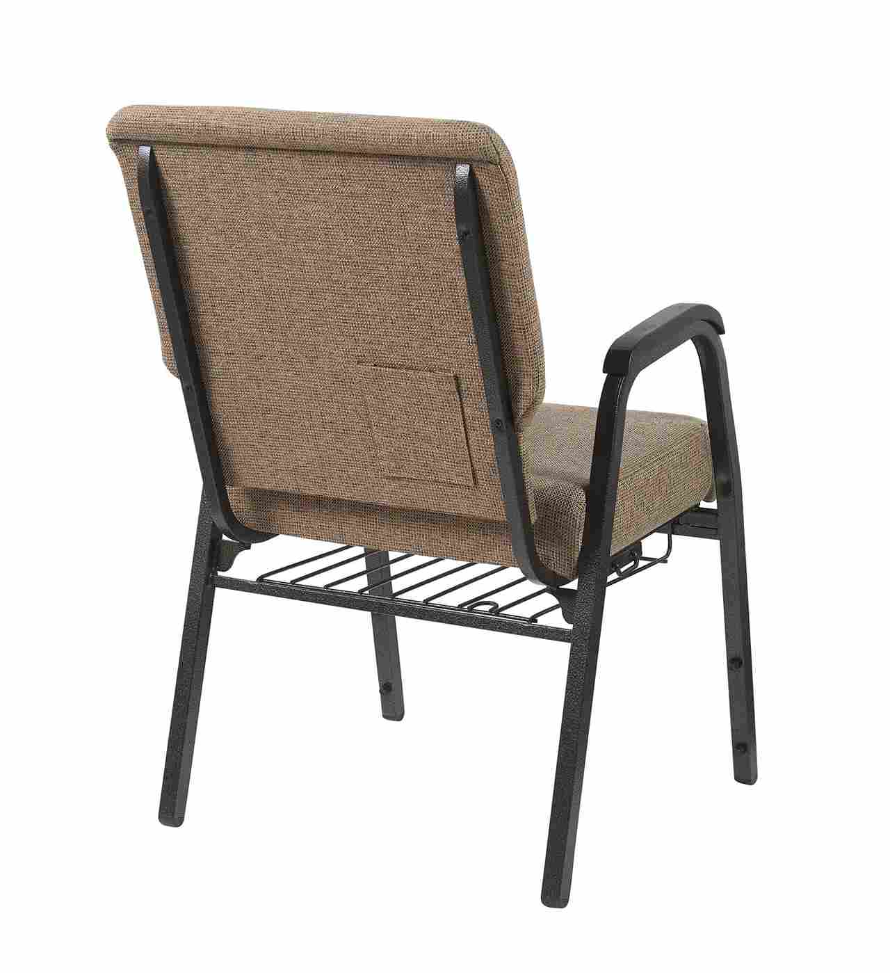 Chivari Tan Fabric Church Chair with Dual Arms Cut Away Back 20.5" on Gold Vein Frame CH20TGV-D-ZF-T