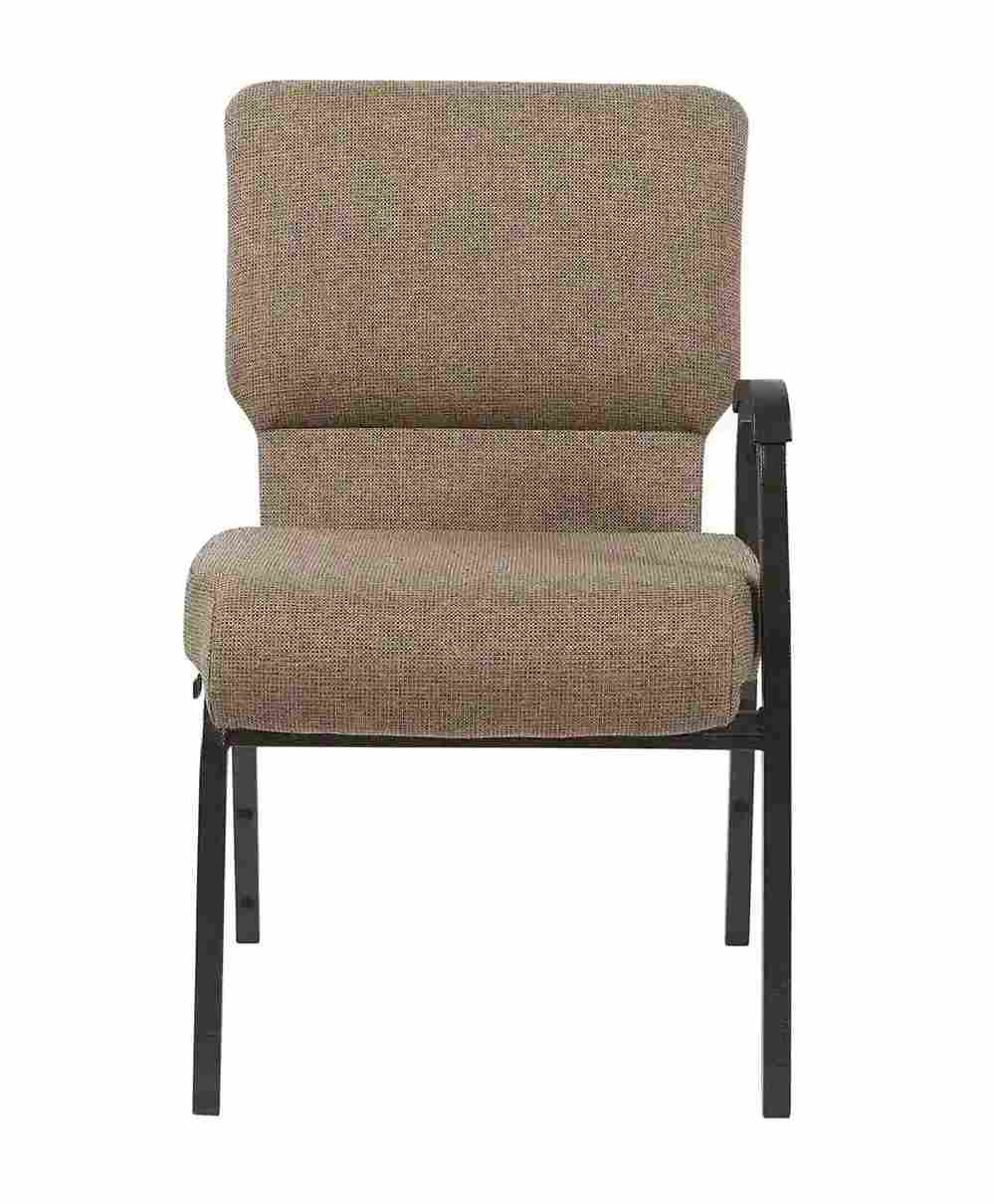 Chivari Tan Fabric Church Chair with Left Arm Cut Away Back 20.5" on Gold Vein Frame CH20TGV-L-ZF-T