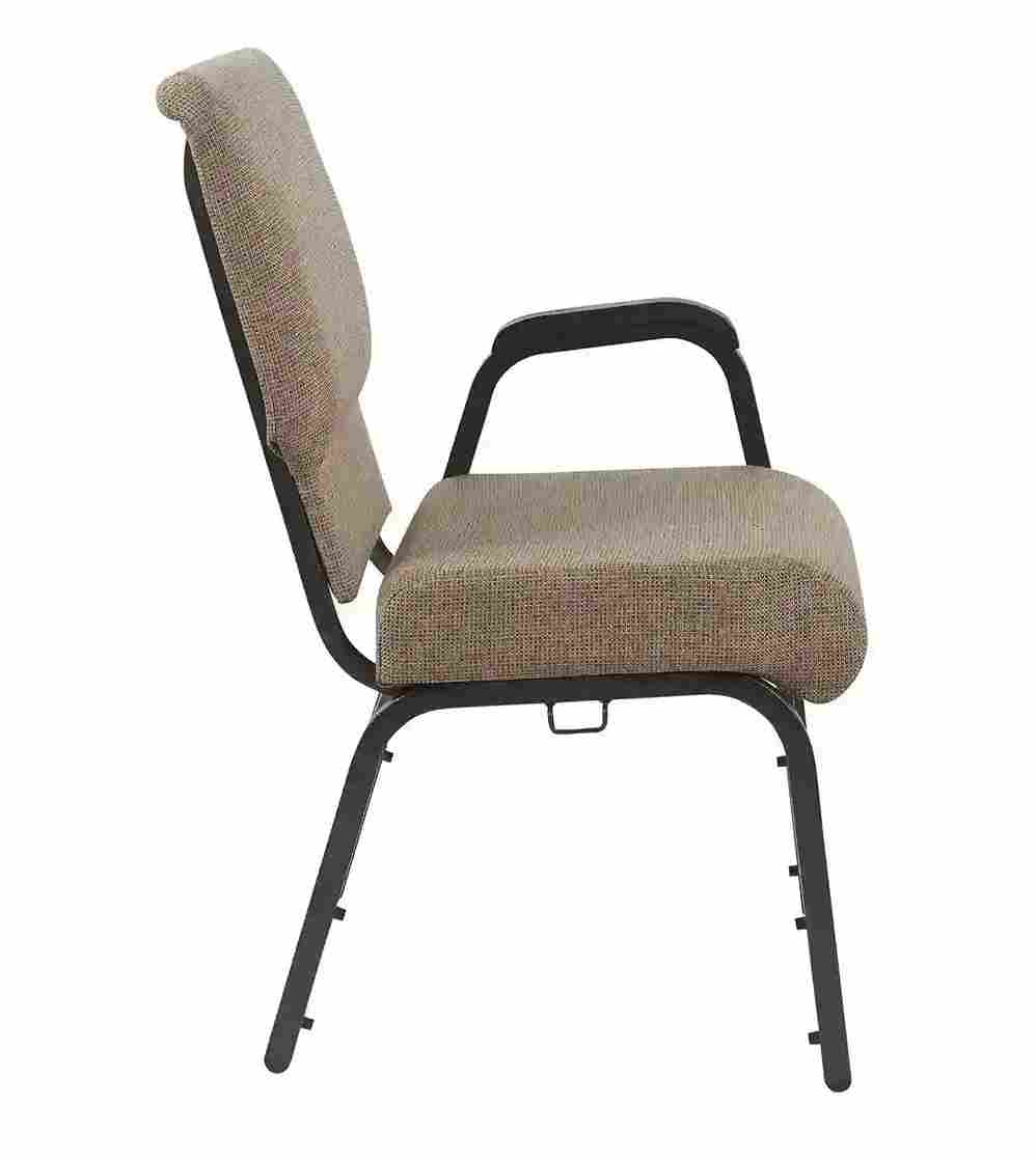 Chivari Tan Fabric Church Chair with Left Arm Cut Away Back 20.5" on Gold Vein Frame CH20TGV-L-ZF-T