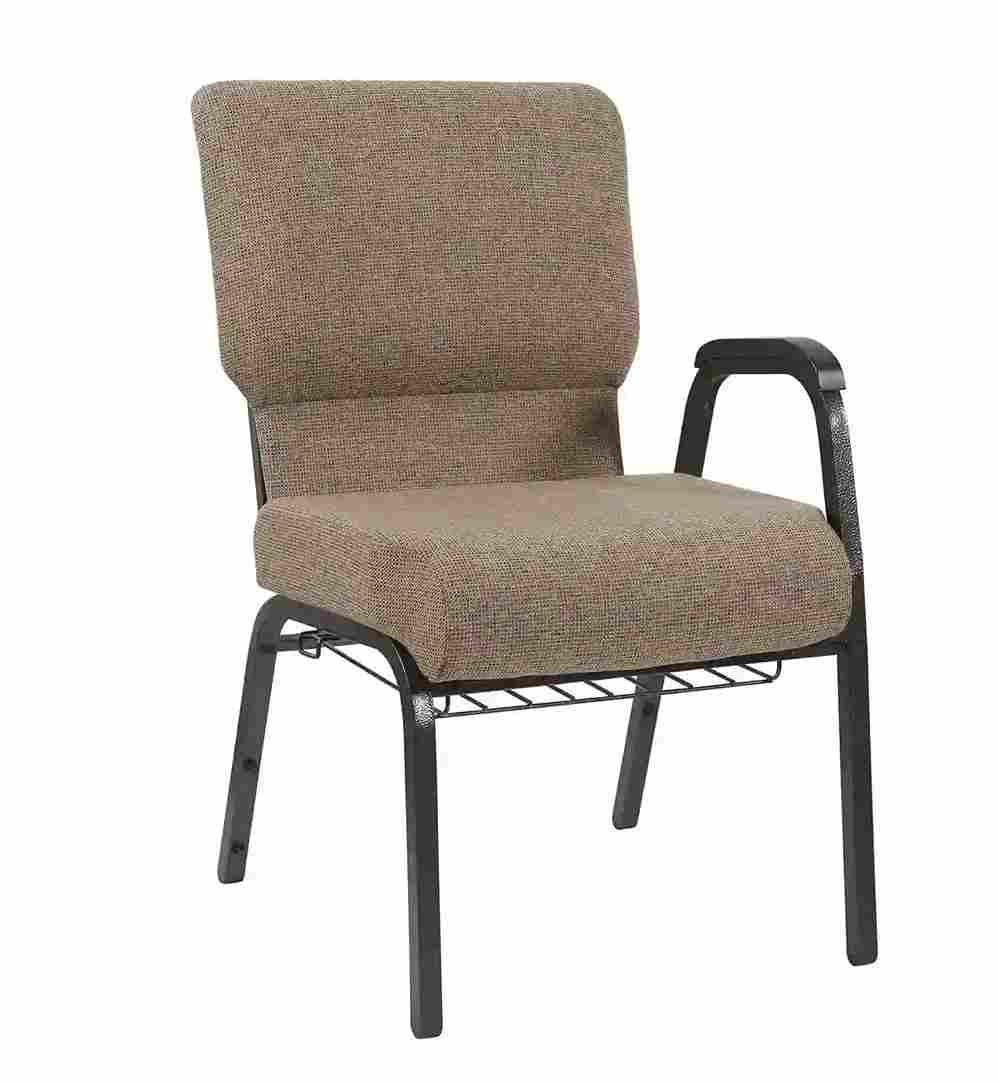 Chivari Tan Fabric Church Chair with Left Arm Cut Away Back 20.5" on Gold Vein Frame CH20TGV-L-ZF-T