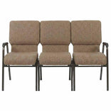 Tan Fabric Three Seat Waiting Room Chair/Loveseat on Gold Vein Frame