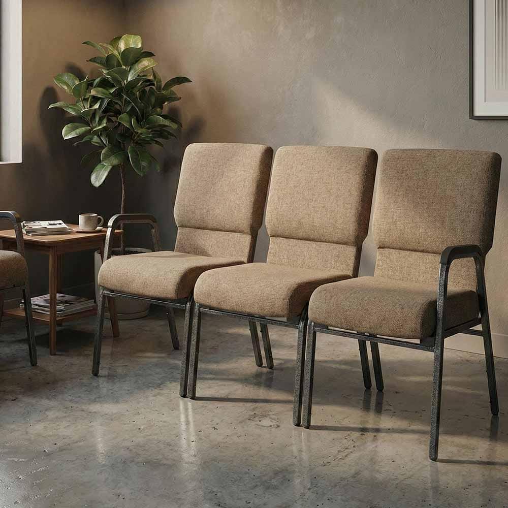 Chivari Tan Fabric Three Seat Waiting Room Chair/Loveseat on Gold Vein Frame CH20TGV-LR3-KIT