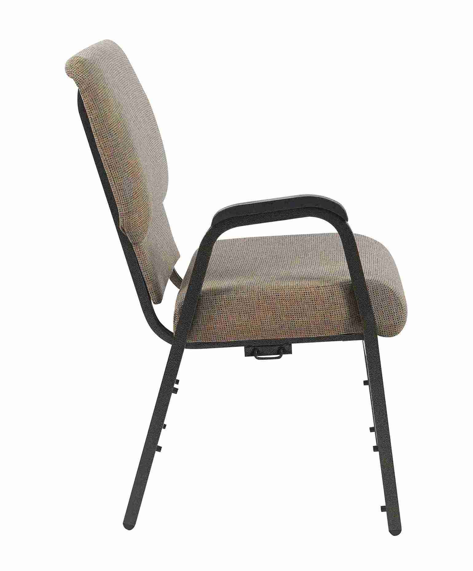 Chivari Tan Fabric Church Chair with Right Arm Cut Away Back 20.5" on Gold Vein Frame CH20TGV-R-ZF-T