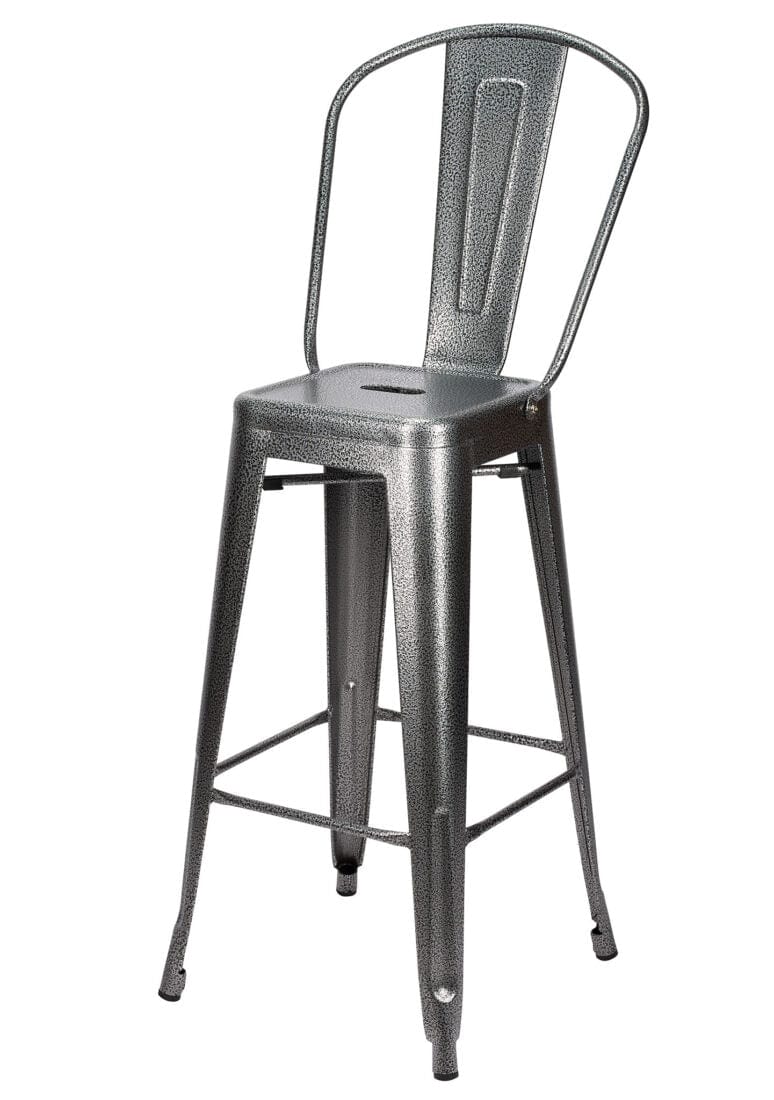 Chivari Hammered Gray Tolix Style Metal Barstool with Back BTBMCH-AX-T