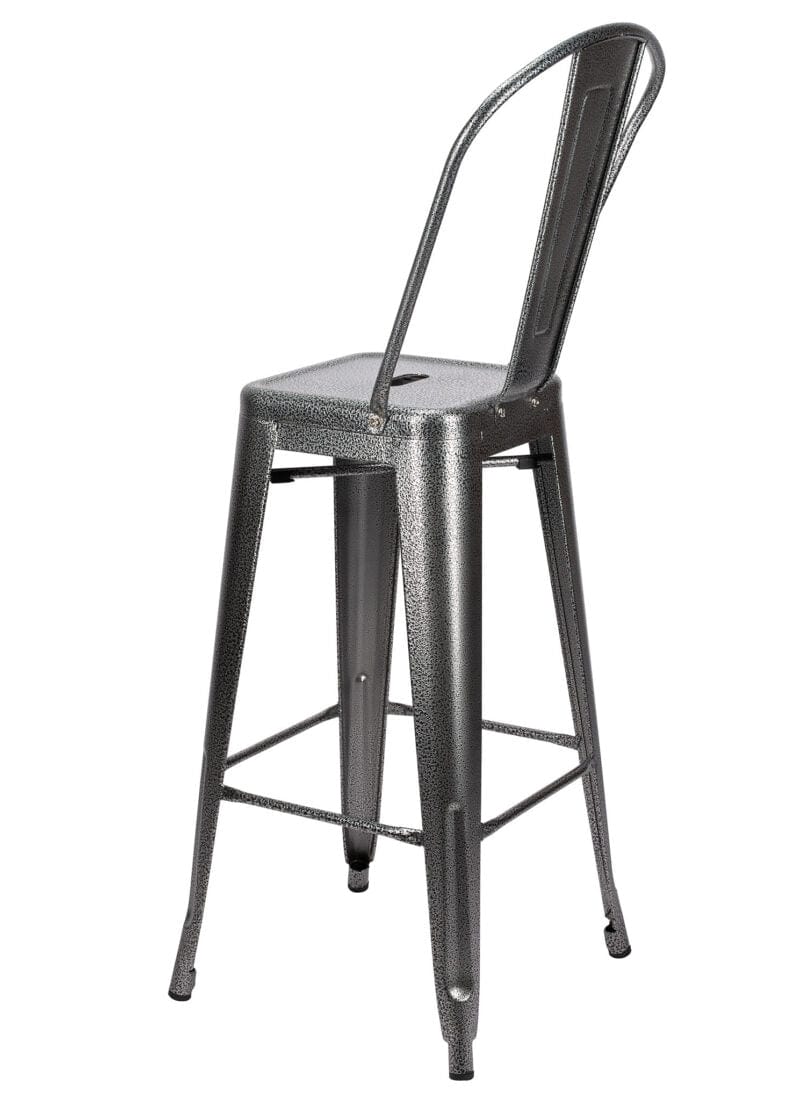 Chivari Hammered Gray Tolix Style Metal Barstool with Back BTBMCH-AX-T