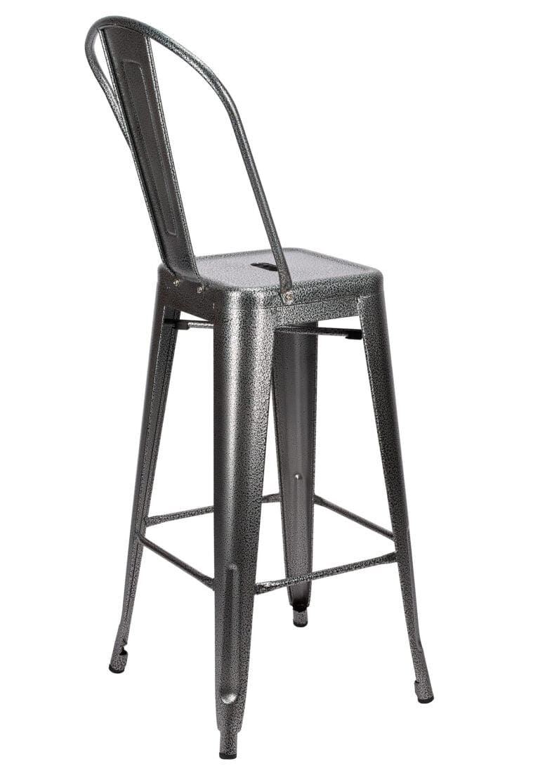 Chivari Hammered Gray Tolix Style Metal Barstool with Back BTBMCH-AX-T