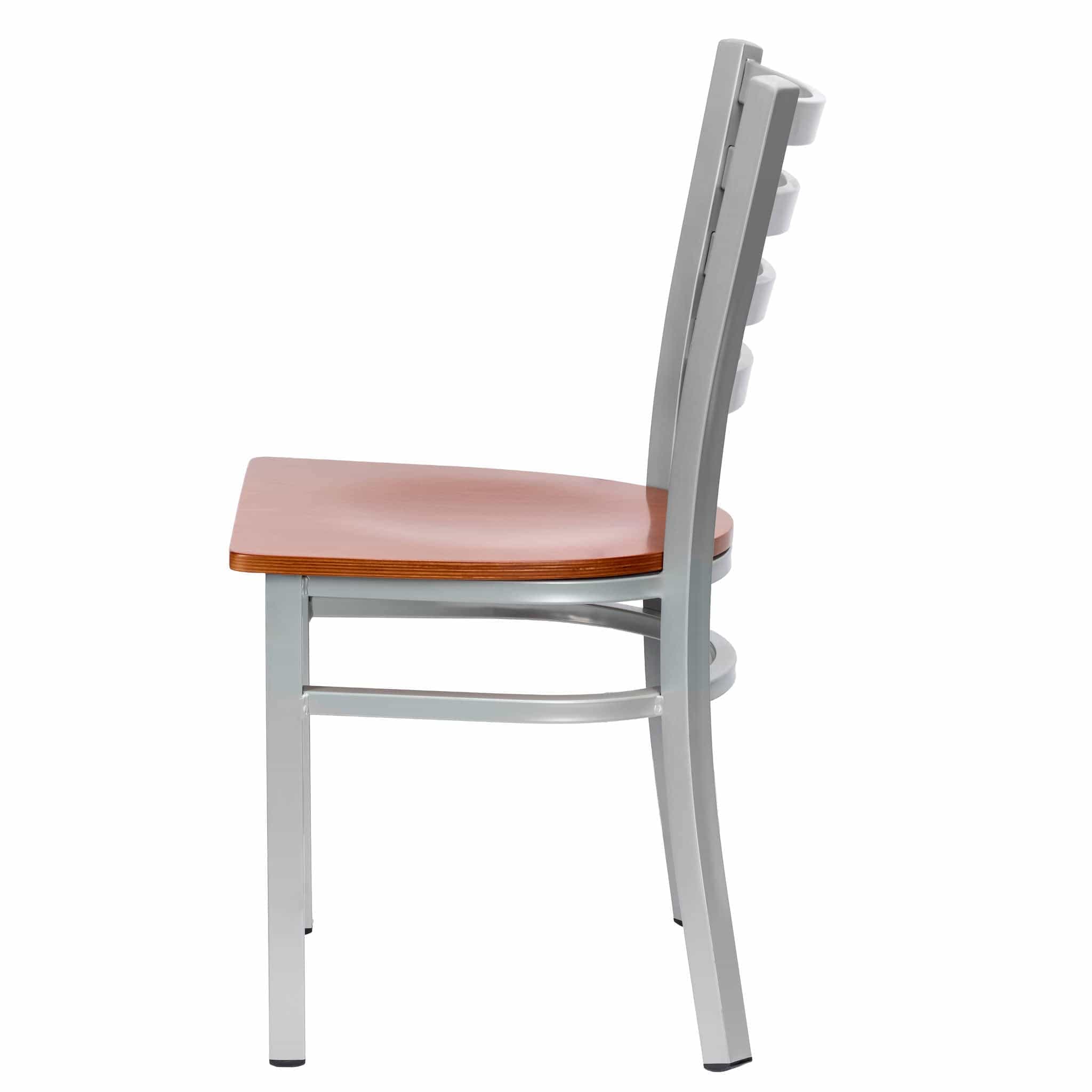 Chivari Ladder Back Restaurant Chair with Silver Frame and Cherry Wood Seat CLMSWCW-ZF-KT