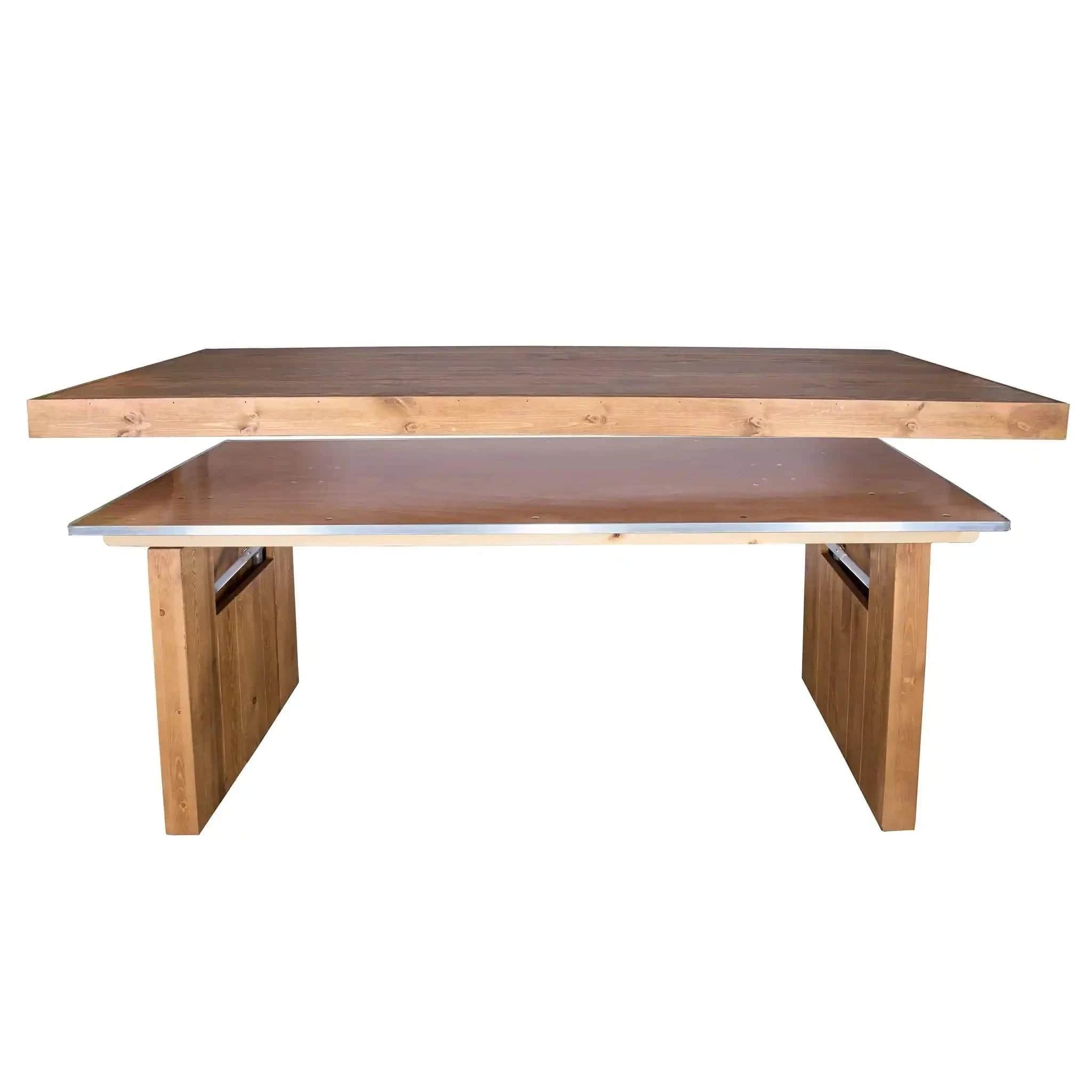 Chivari 96" x 30" Chestnut Finish Farm Table Conversion Kit for Banquet Tables TFARMCKT9630-CHT-AX-T