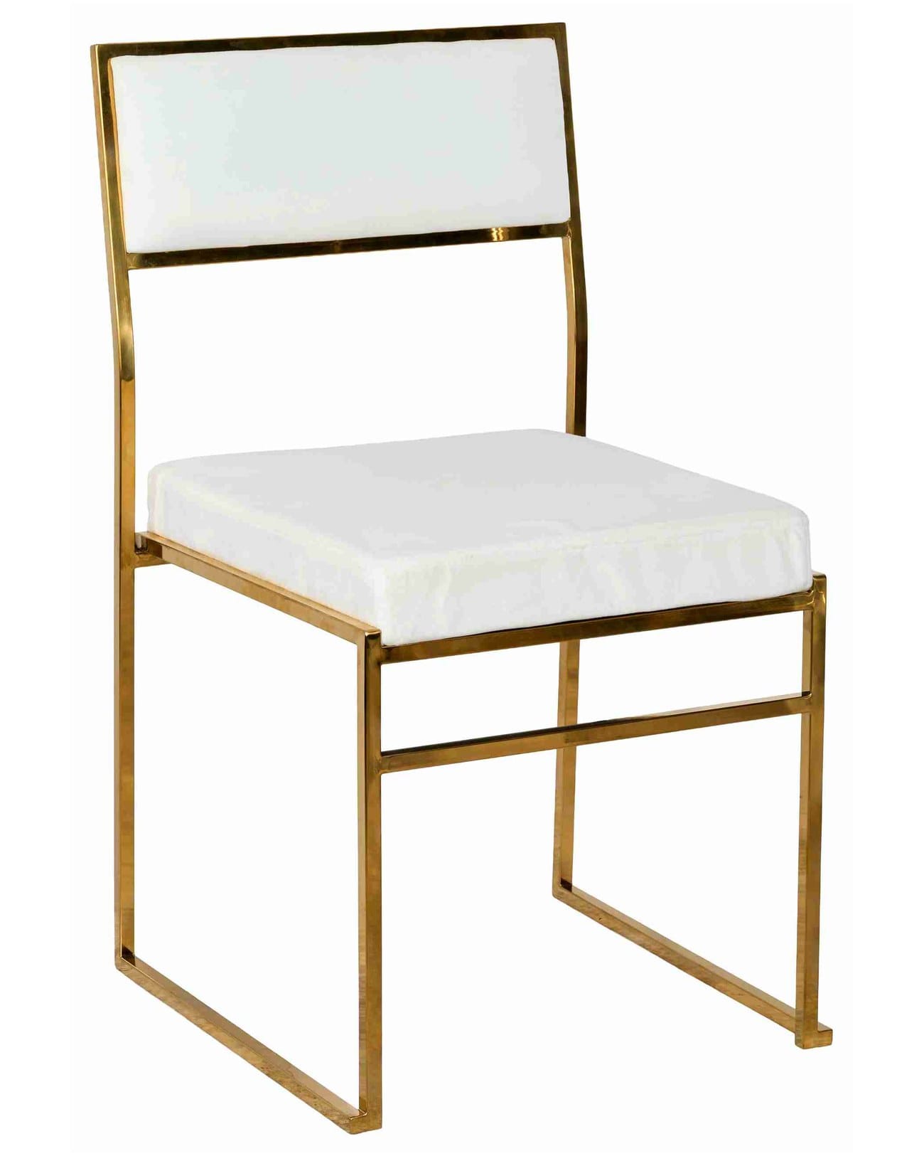 Melissa Chair in gold stainless steel frame with white cushion