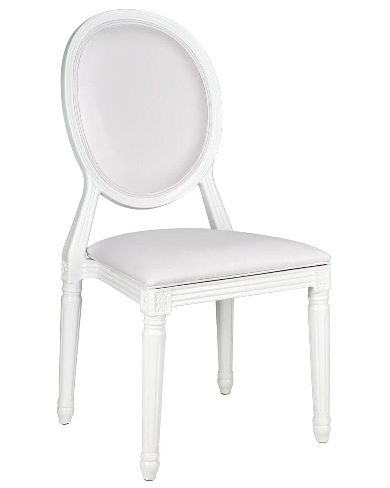 White Resin Louis Pop Chair with white vinyl seat and back