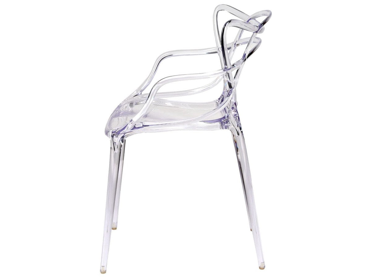The seat depth from another angle — 21 inches, which is what makes it read as lounge furniture. Of the six tints, copper and smoke hold uplighting best.
