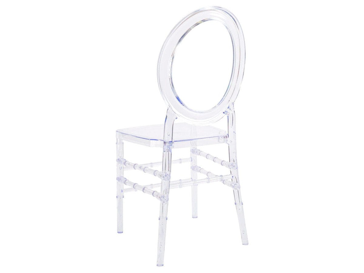 The ProClear™ oval ring. An open back frames what is behind the chair rather than interrupting it.