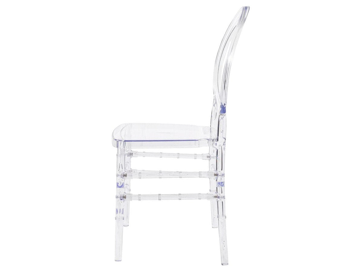 A second angle on the open ring. The collection also offers a solid oval, in ProClear™ and gold ToughResin™, plus the shared stainless O Chairs.
