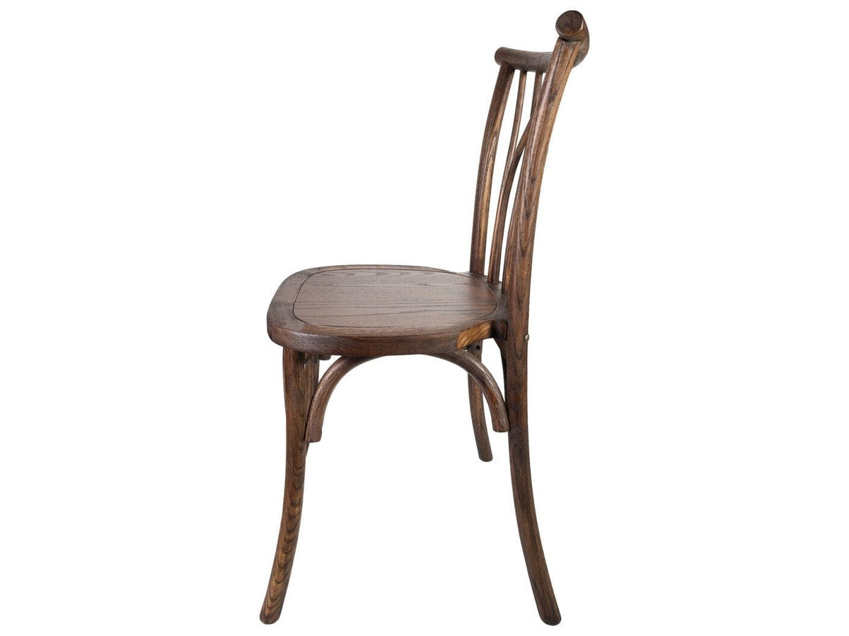 The fanned back from a second angle. The collection runs in ToughWood™ and ToughResin™, including a natural version with a woven rattan seat.