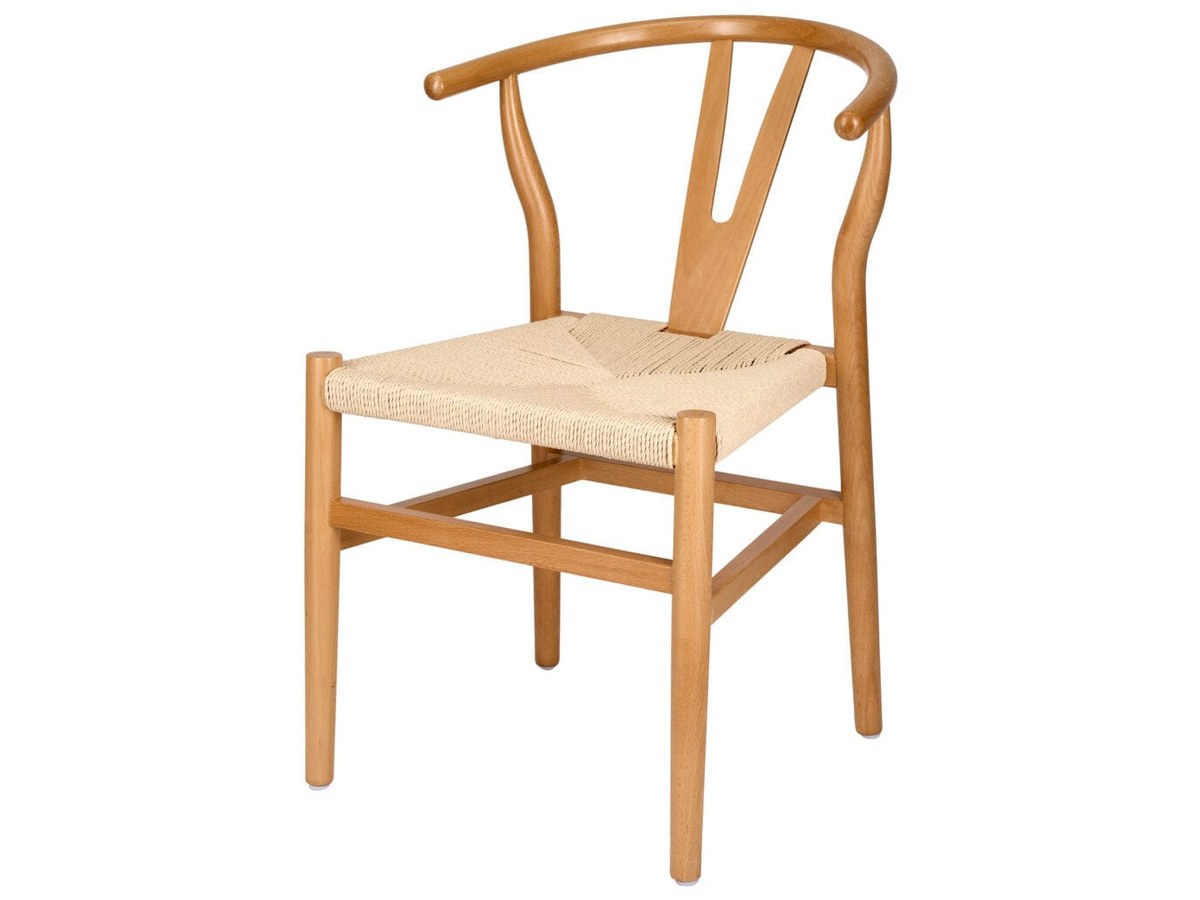 The natural wood Wishbone with a hand-woven natural rope seat. Thirty inches tall — the lowest back in this guide.
