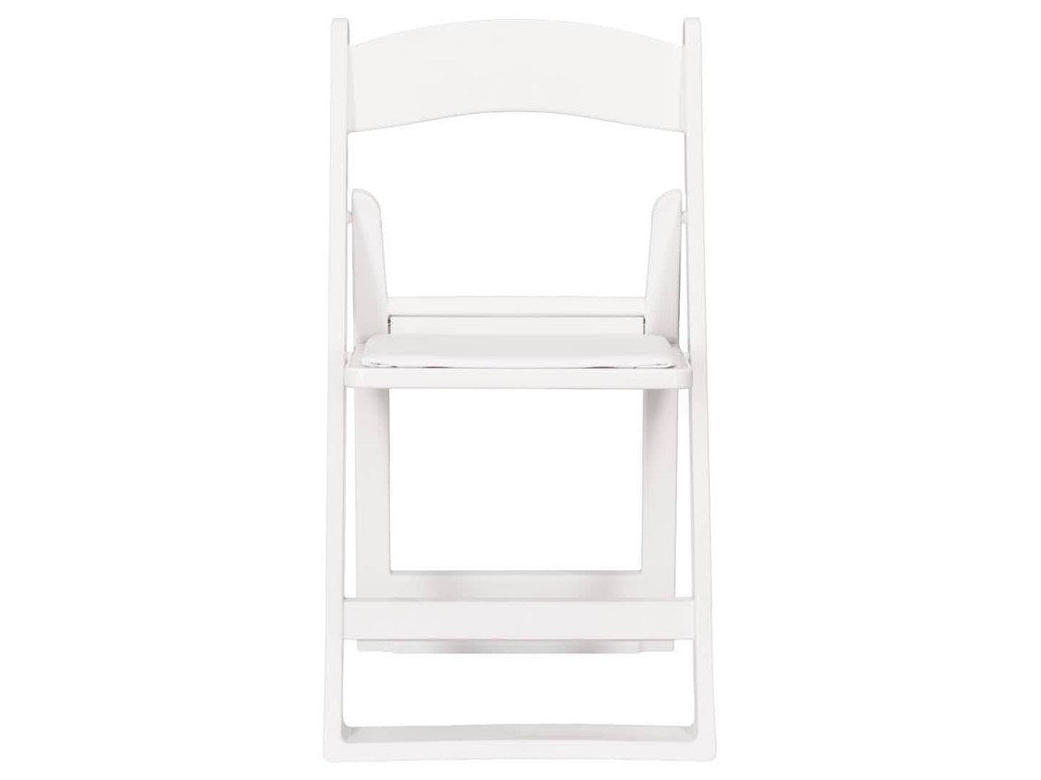 The white Grass and Sand chair. From the front it is the SuperResin™ — the whole difference is at the feet and in the stainless hardware.