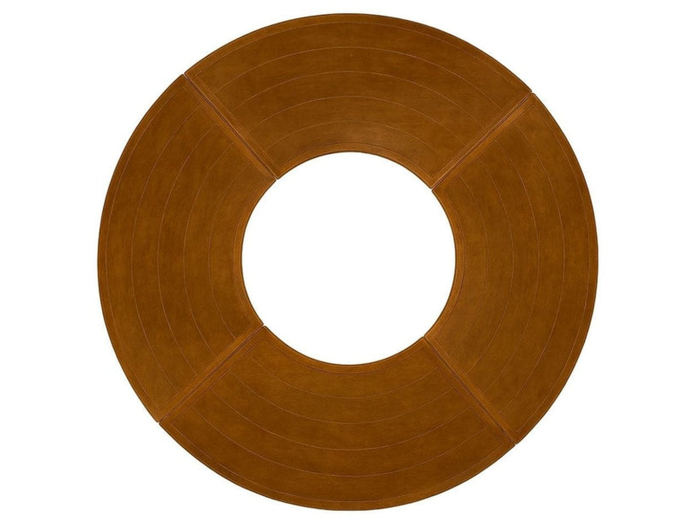 Four serpentine sections close into a circle that seats 16. The kits ship as a set, so the geometry is already solved.