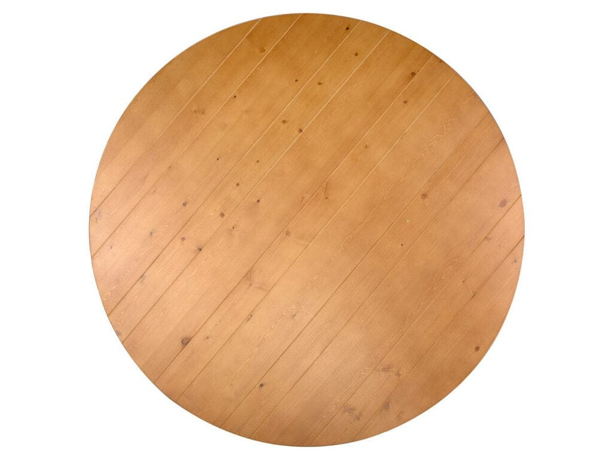 The plank top from above. This is the surface guests actually see — there is no linen in the plan for this table.
