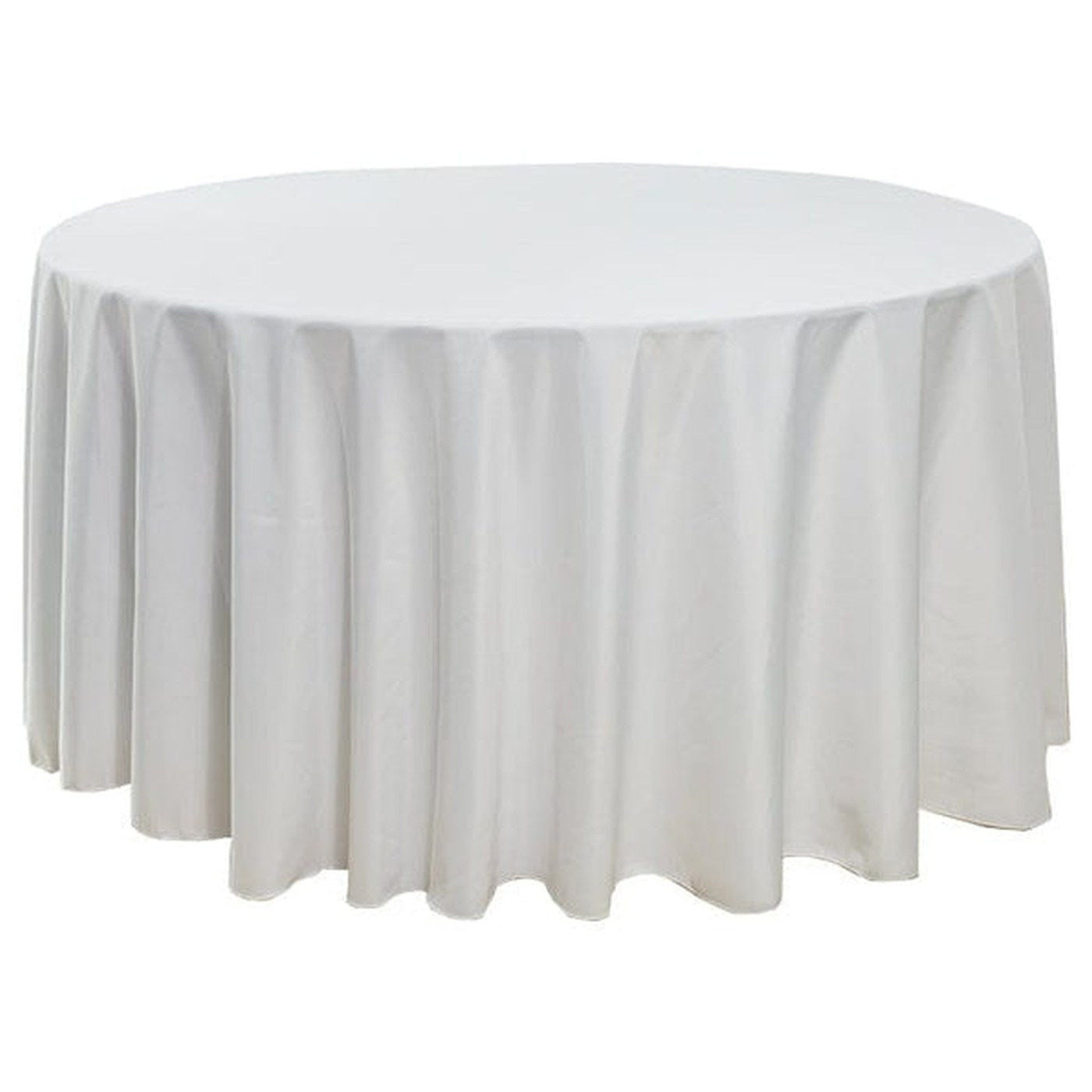 White floor-length polyester round tablecloth