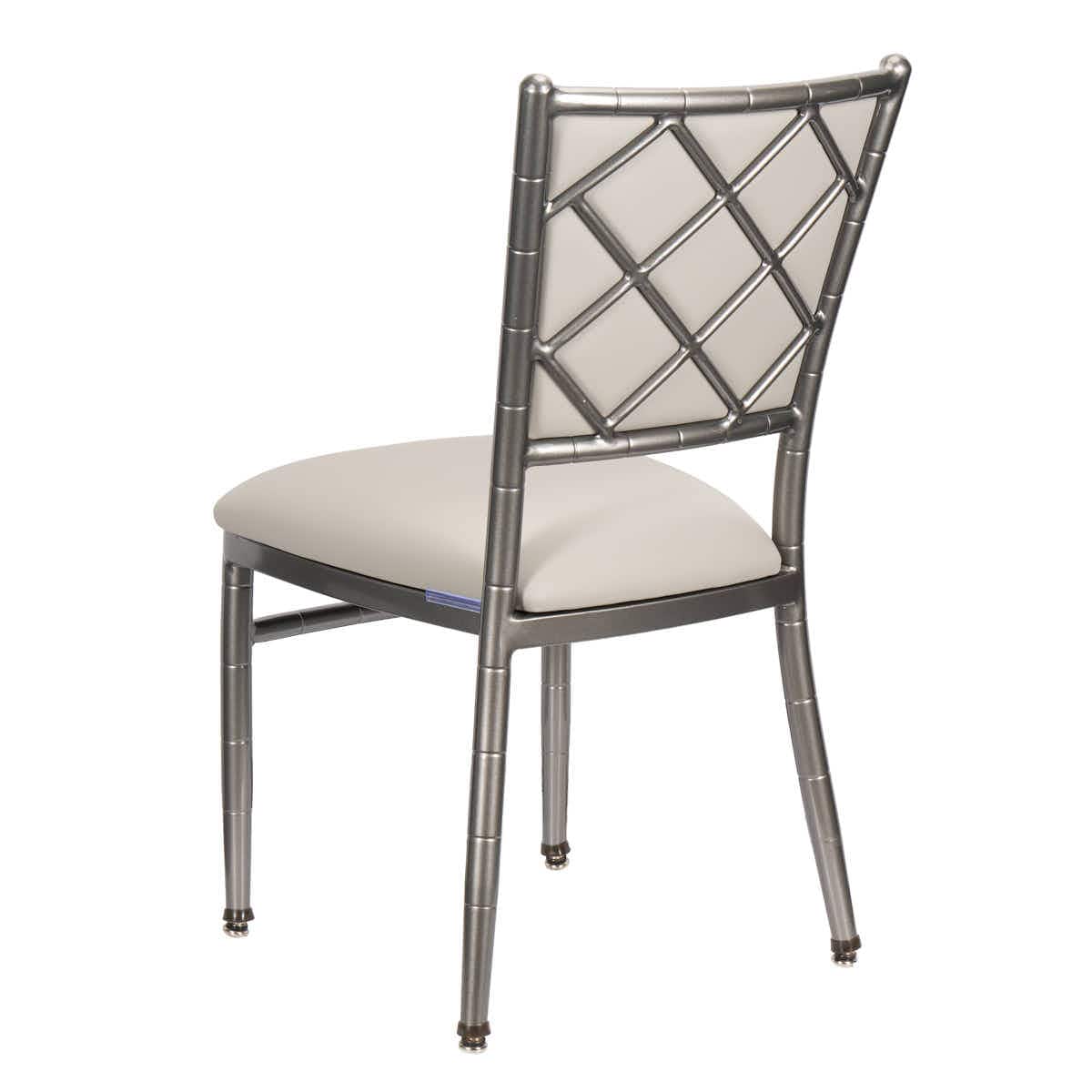 Lusso Luxury Chairs Chiavari 2.0 Diamante Metallic Silver Aluminum Diamond Back Chair with Silicone Cushion CDA2S-AX