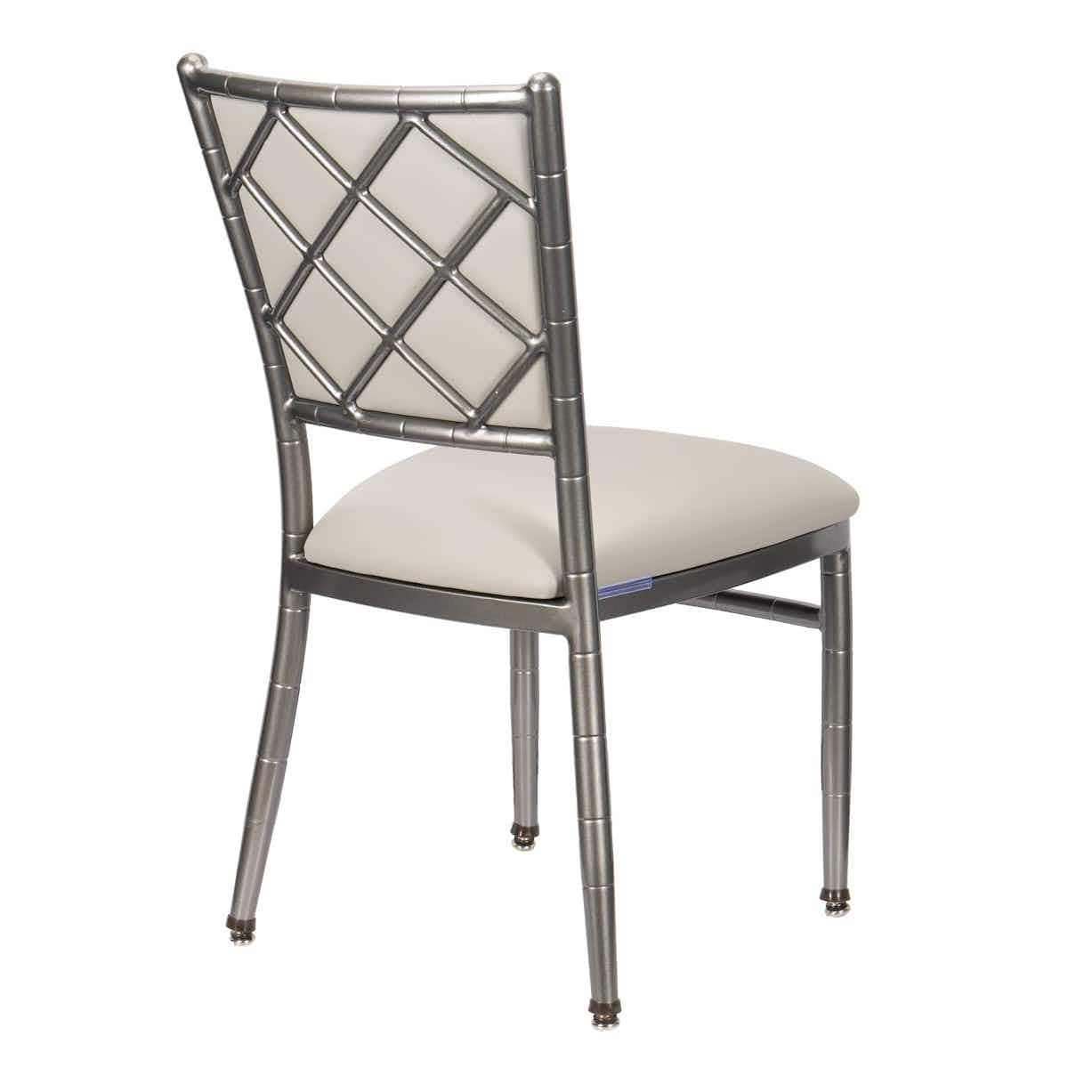 Lusso Luxury Chairs Chiavari 2.0 Diamante Metallic Silver Aluminum Diamond Back Chair with Silicone Cushion CDA2S-AX