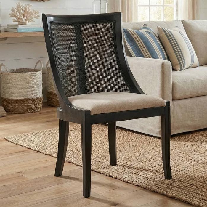 Chivari Black Hampton Wood Chair with Beige Fabric Cushion CHWB-BEGF-KT
