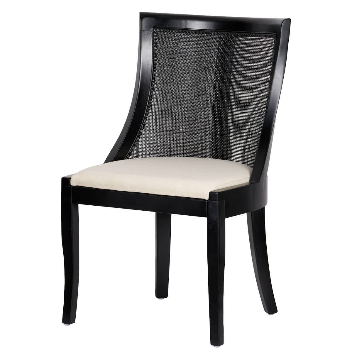 Chivari Black Hampton Wood Chair with Ivory Fabric Cushion CHWB-IVYF-KT