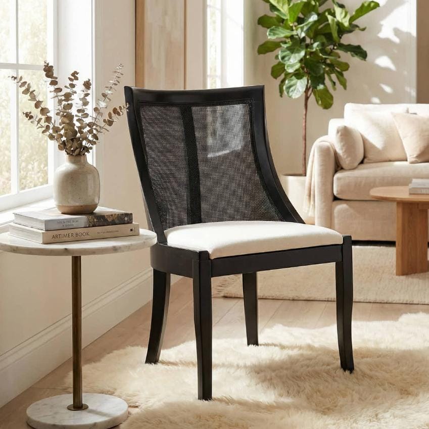 Chivari Black Hampton Wood Chair with White Fabric Cushion CHWB-WHIF-KT