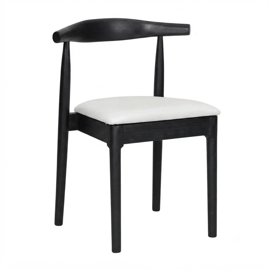 Chivari Black Wood Horn Chair with White Vinyl Cushion CHWBL-SHVWH-KT