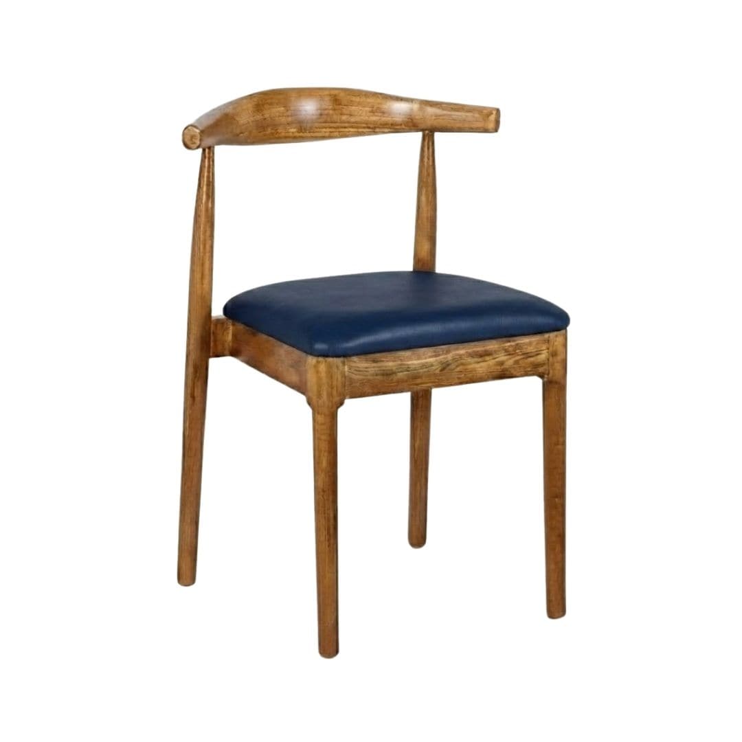 Chivari Chestnut Wood Horn Chair with Navy Blue Vinyl Cushion CHWC-SHVNB-KT