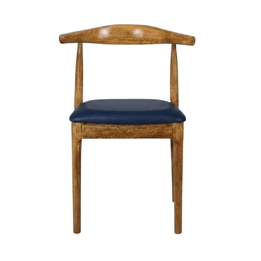 Chivari Chestnut Wood Horn Chair with Navy Blue Vinyl Cushion CHWC-SHVNB-KT