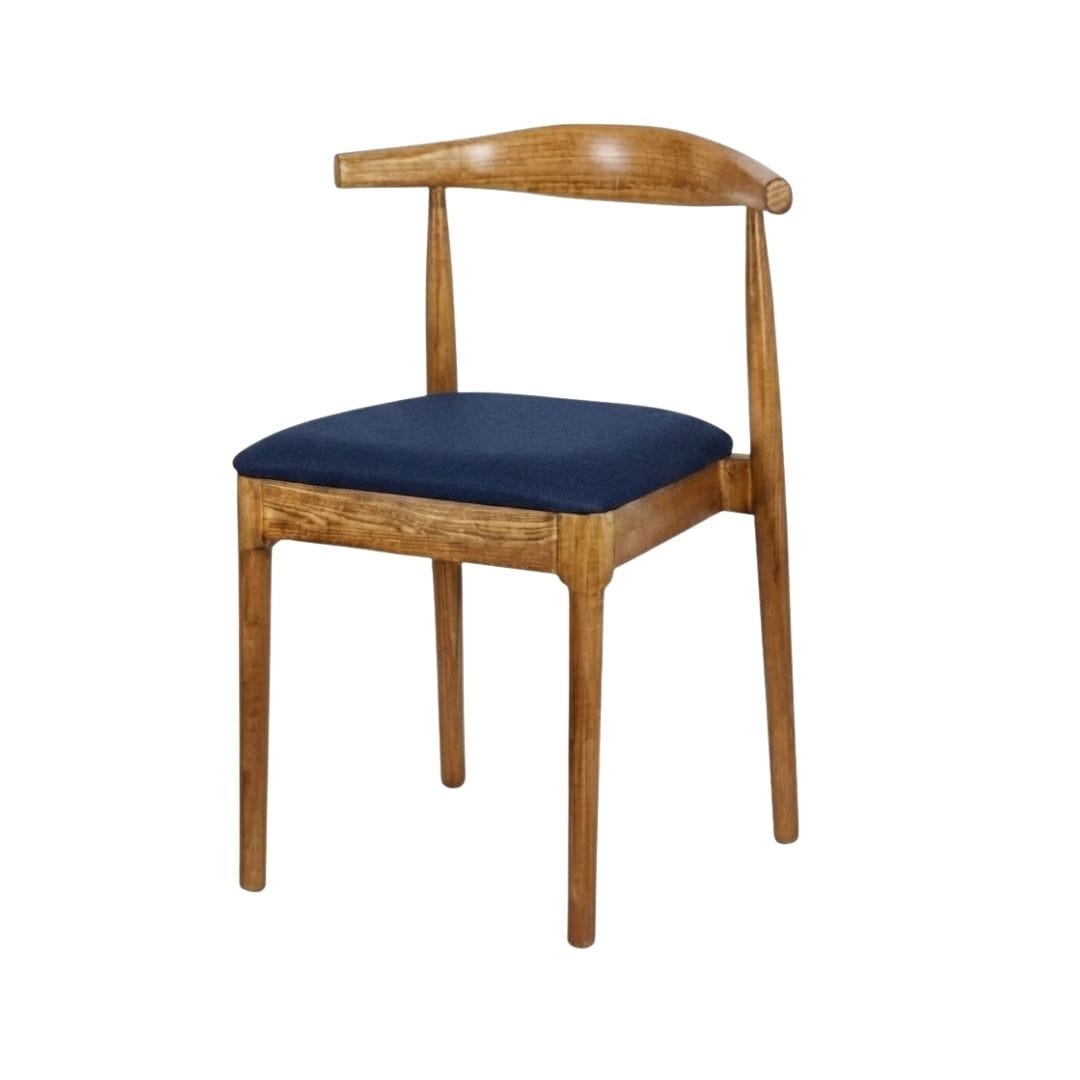 Chivari Chestnut Wood Horn Chair with Navy Blue Vinyl Cushion CHWC-SHVNB-KT