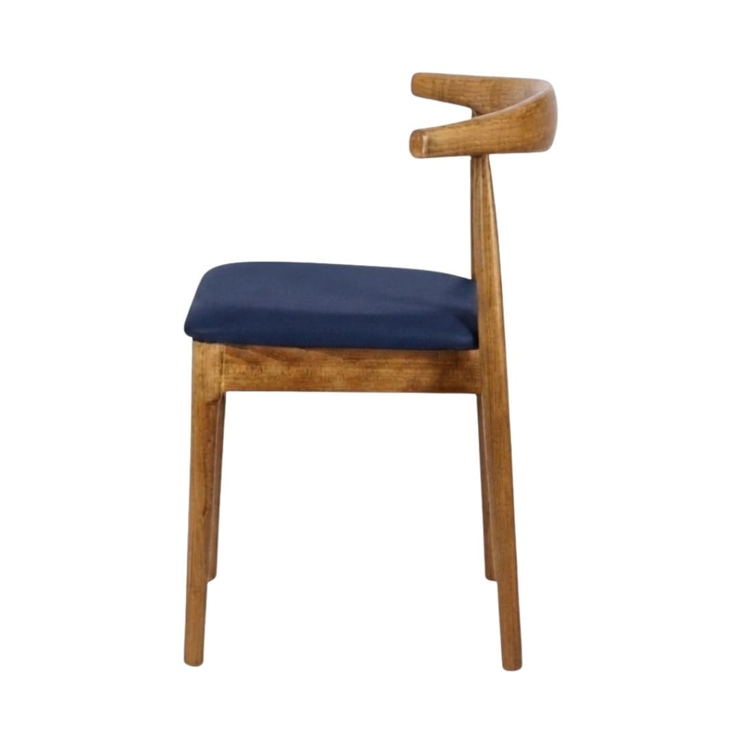 Chivari Chestnut Wood Horn Chair with Navy Blue Vinyl Cushion CHWC-SHVNB-KT
