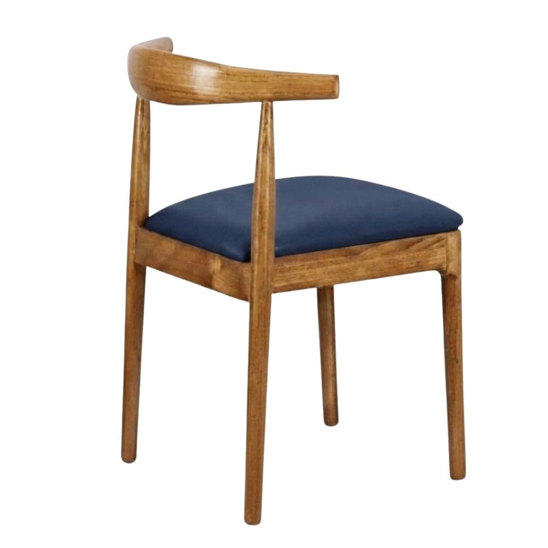 Chivari Chestnut Wood Horn Chair with Navy Blue Vinyl Cushion CHWC-SHVNB-KT