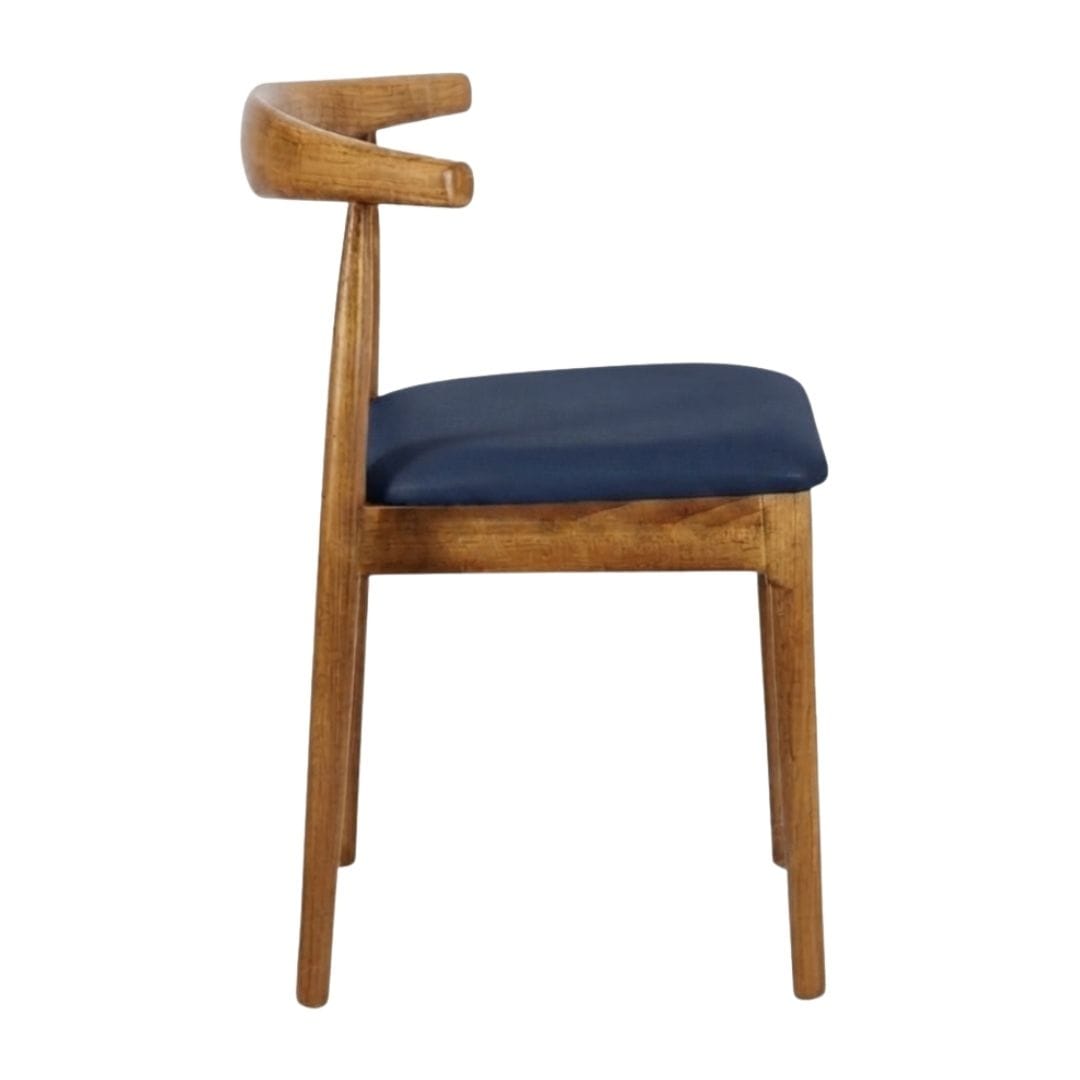 Chivari Chestnut Wood Horn Chair with Navy Blue Vinyl Cushion CHWC-SHVNB-KT