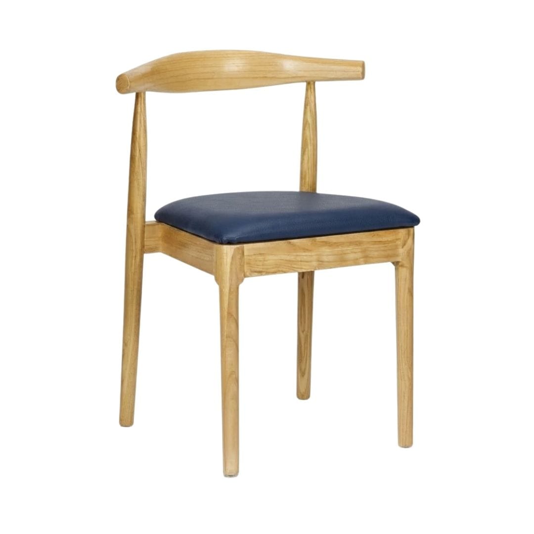 Chivari Natural Wood Horn Chair with Navy Blue Vinyl Cushion CHWN-SHVNB-KT