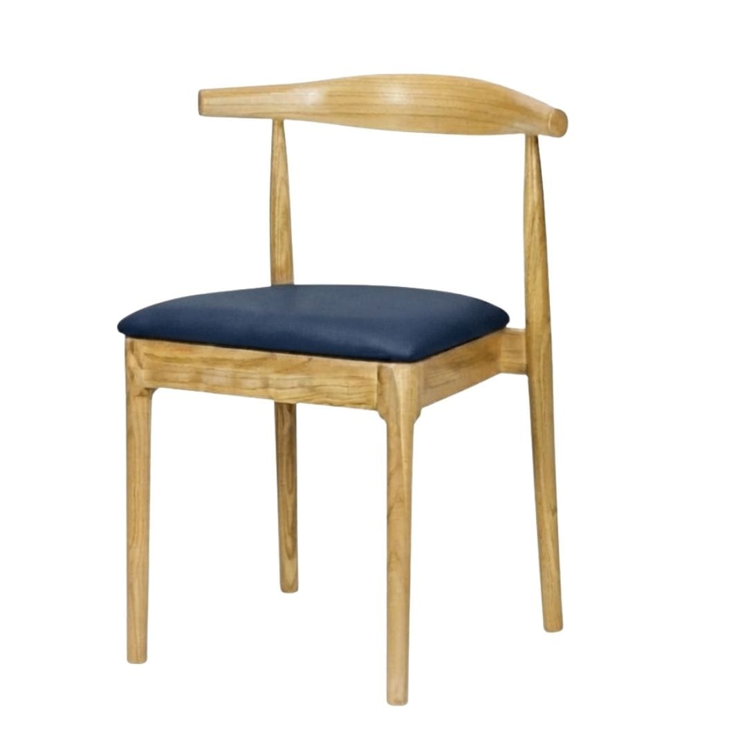 Chivari Natural Wood Horn Chair with Navy Blue Vinyl Cushion CHWN-SHVNB-KT