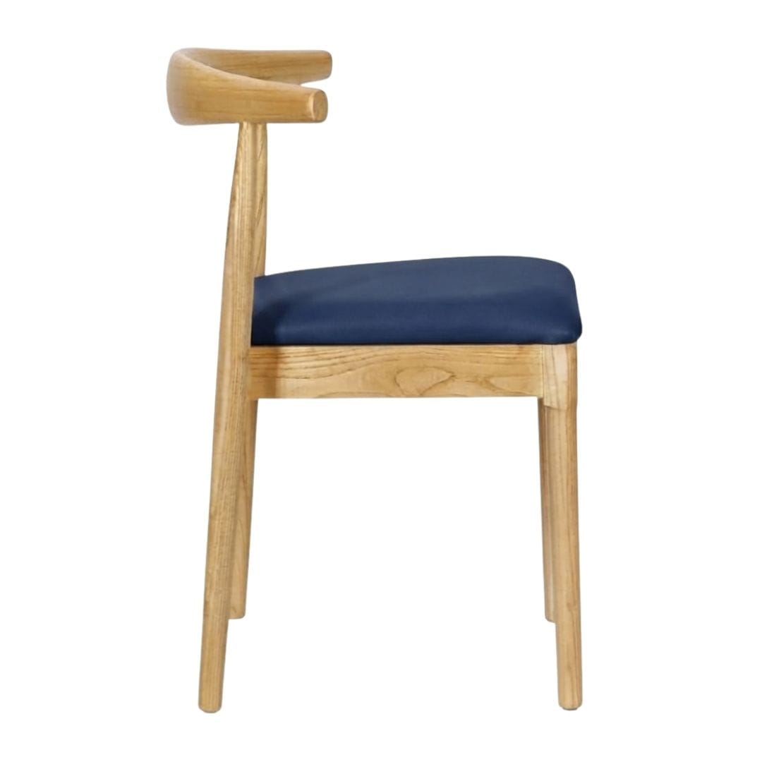 Chivari Natural Wood Horn Chair with Navy Blue Vinyl Cushion CHWN-SHVNB-KT