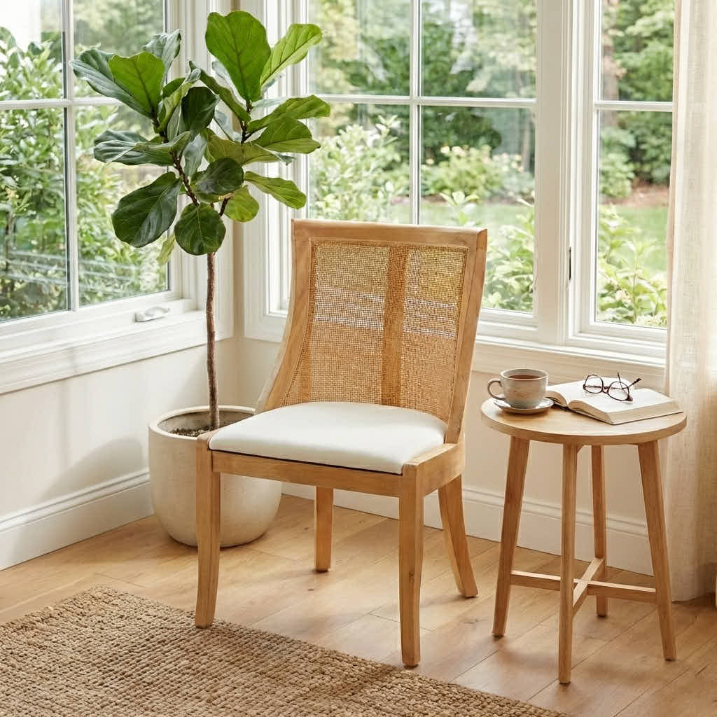Chivari Natural White Wash Hampton Chair with White Fabric Cushion CHWNWW-WHIF-KT