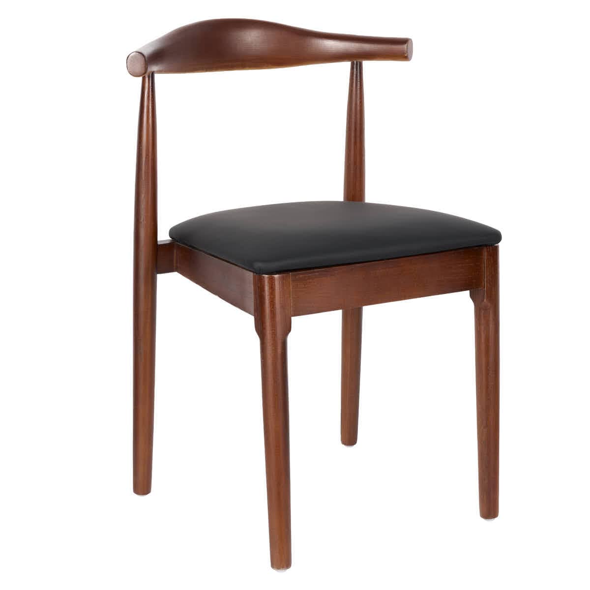 Chivari Walnut Finish Wood Horn Chair with Black Vinyl Cushion CHWWL-SHVBL-KT