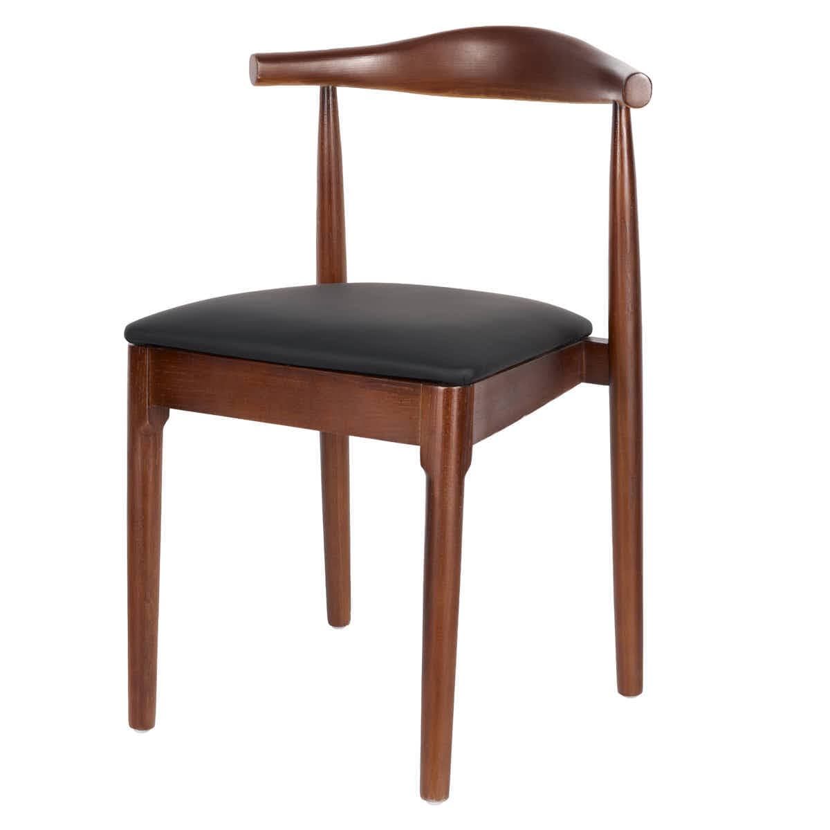 Chivari Walnut Finish Wood Horn Chair with Black Vinyl Cushion CHWWL-SHVBL-KT