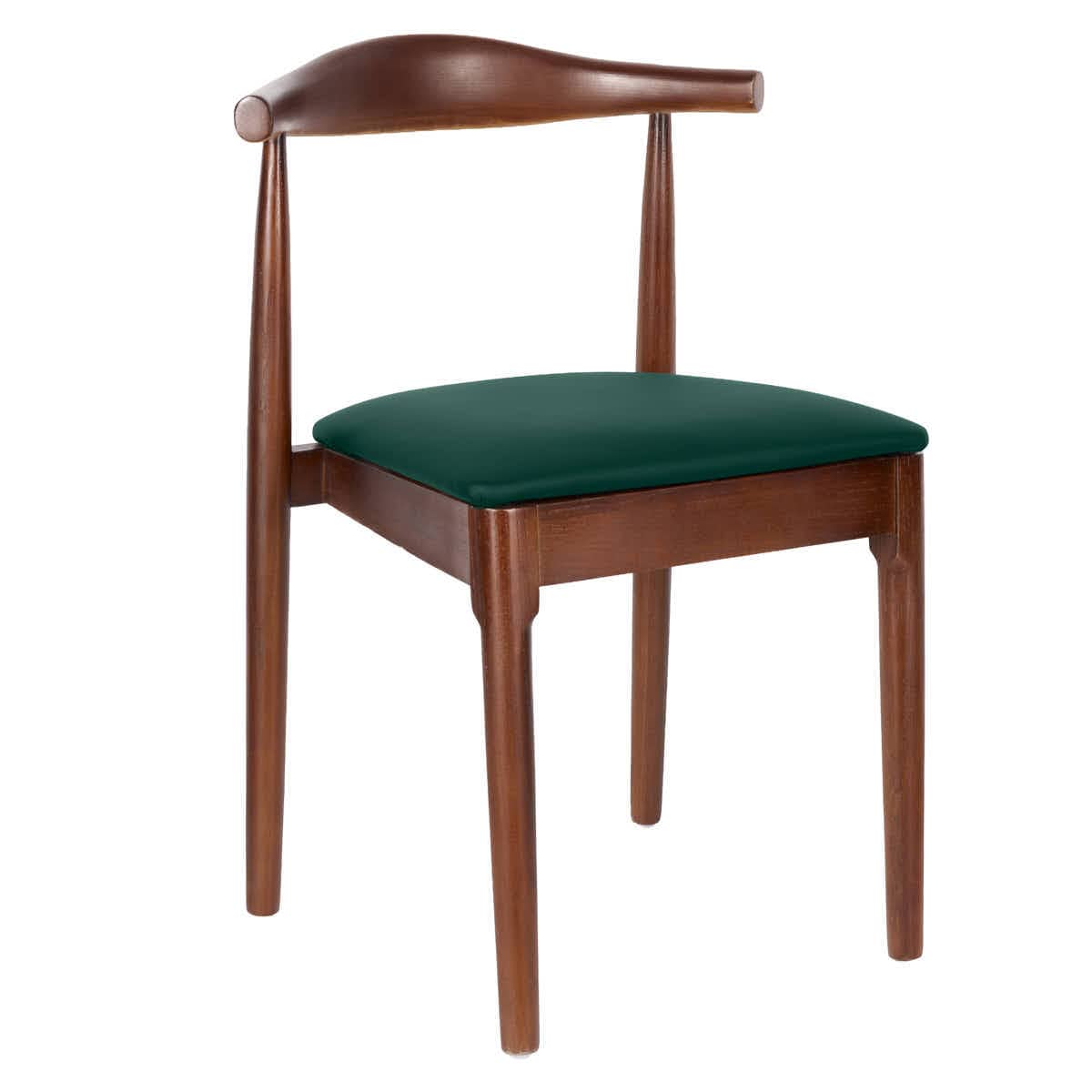 Chivari Walnut Finish Wood Horn Chair with Hunter Green Vinyl Cushion CHWWL-SHVHG-KT