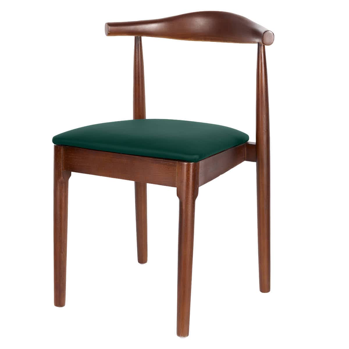 Chivari Walnut Finish Wood Horn Chair with Hunter Green Vinyl Cushion CHWWL-SHVHG-KT