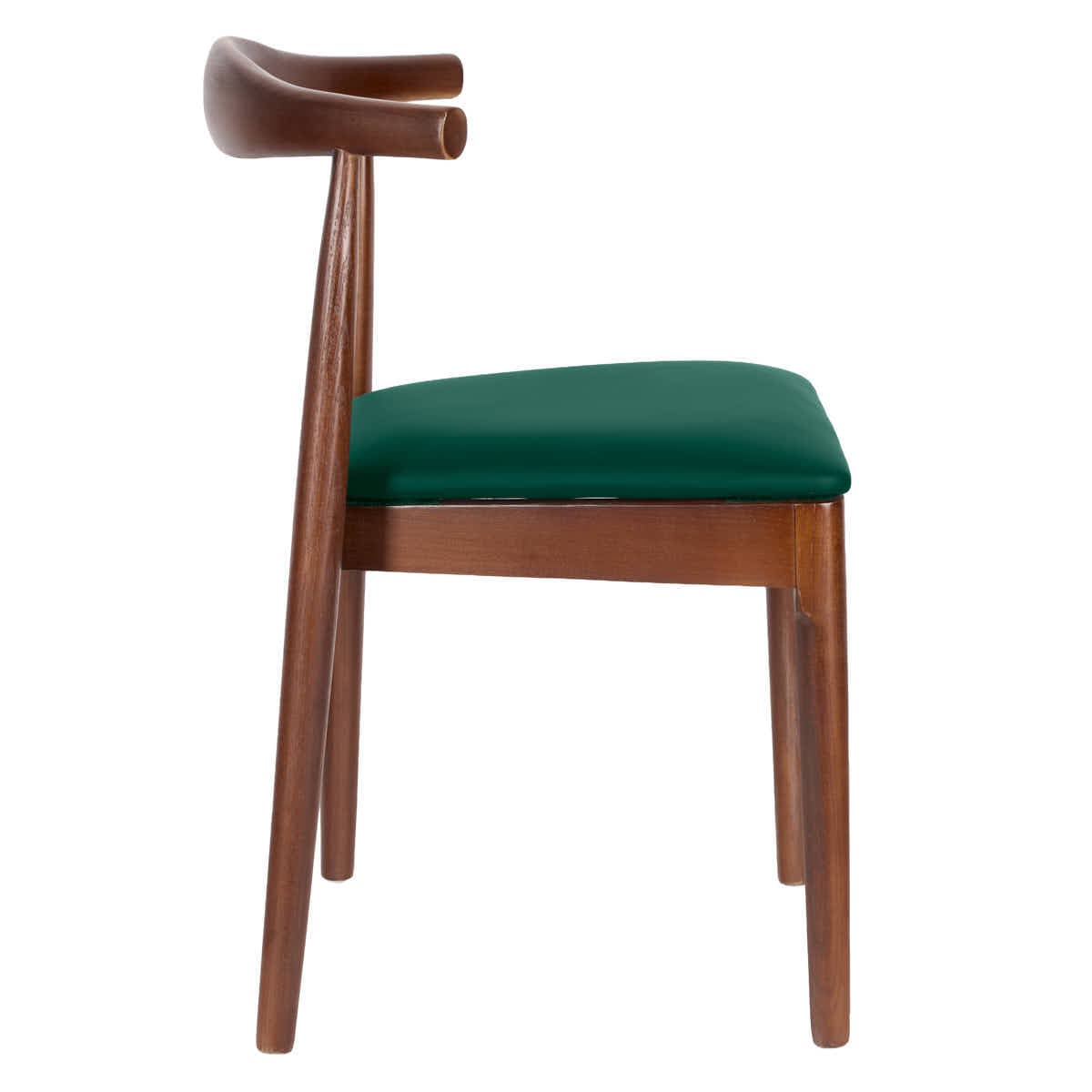 Chivari Walnut Finish Wood Horn Chair with Hunter Green Vinyl Cushion CHWWL-SHVHG-KT