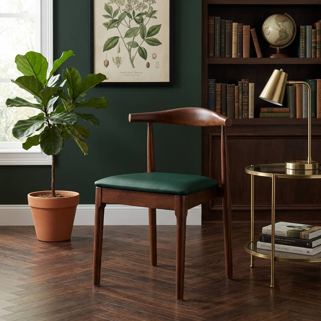 Chivari Walnut Finish Wood Horn Chair with Hunter Green Vinyl Cushion CHWWL-SHVHG-KT