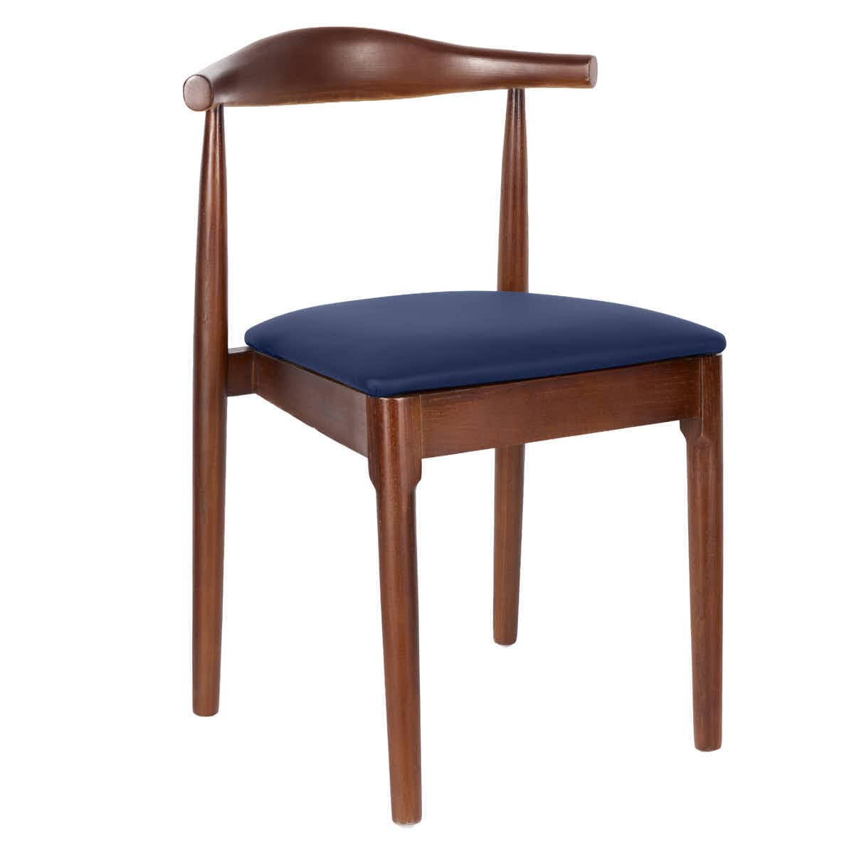 Chivari Walnut Finish Wood Horn Chair with Navy Blue Vinyl Cushion CHWWL-SHVNB-KT