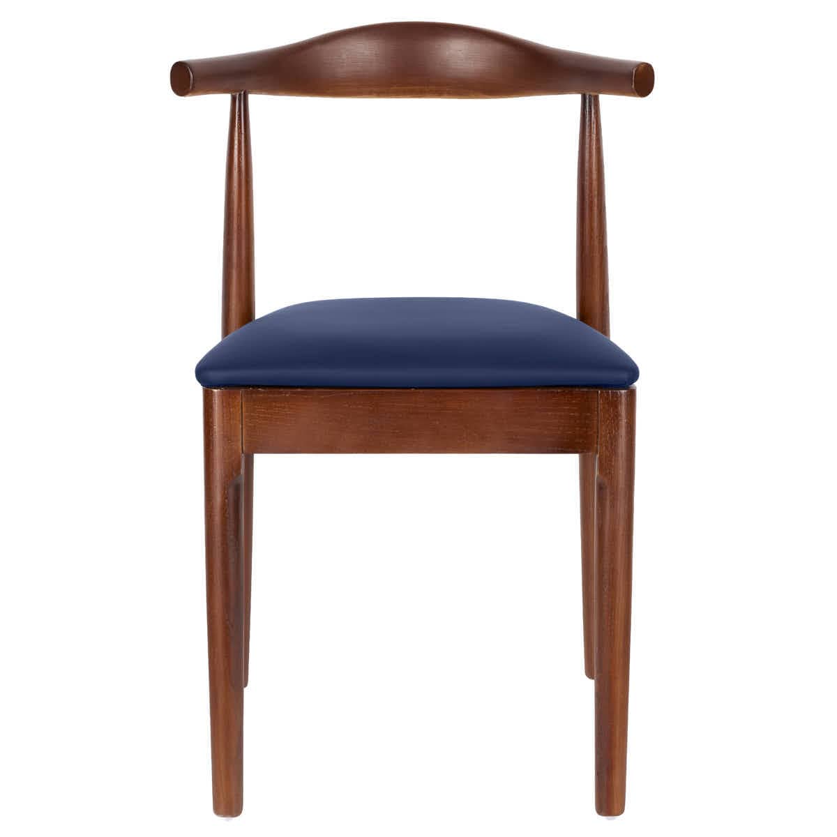 Chivari Walnut Finish Wood Horn Chair with Navy Blue Vinyl Cushion CHWWL-SHVNB-KT